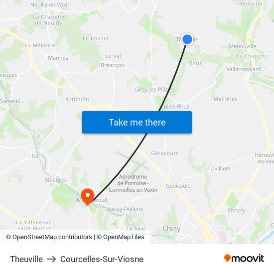 Theuville to Courcelles-Sur-Viosne map
