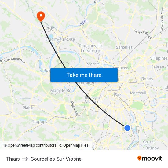 Thiais to Courcelles-Sur-Viosne map