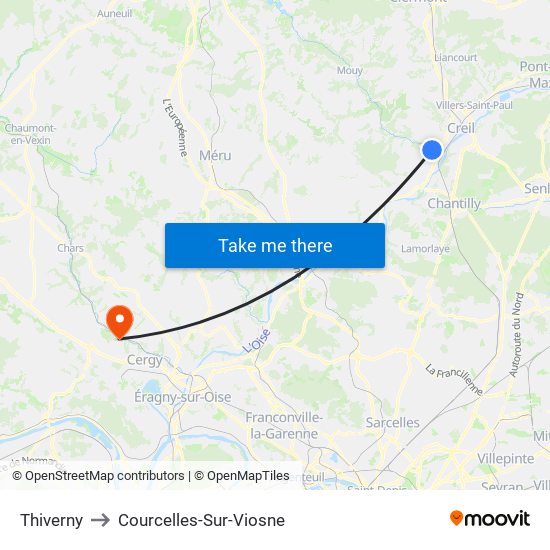 Thiverny to Courcelles-Sur-Viosne map