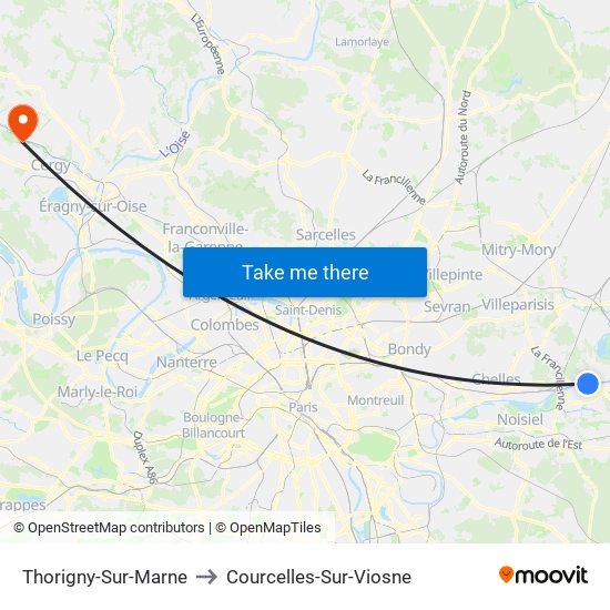 Thorigny-Sur-Marne to Courcelles-Sur-Viosne map