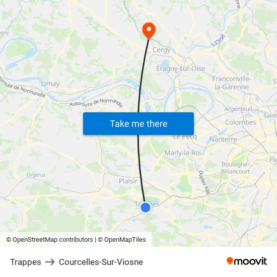 Trappes to Courcelles-Sur-Viosne map
