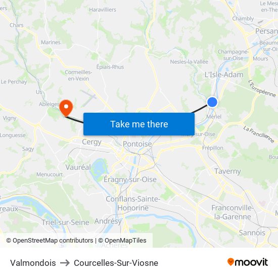 Valmondois to Courcelles-Sur-Viosne map
