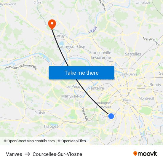 Vanves to Courcelles-Sur-Viosne map