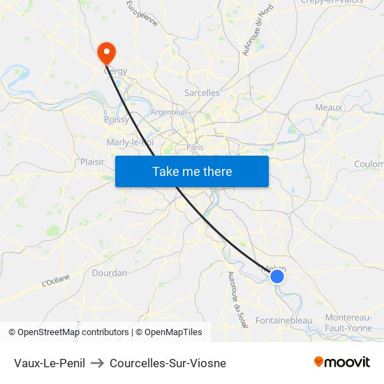 Vaux-Le-Penil to Courcelles-Sur-Viosne map