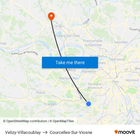 Velizy-Villacoublay to Courcelles-Sur-Viosne map