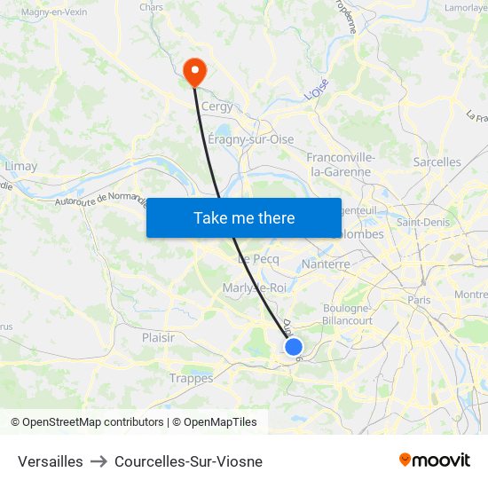 Versailles to Courcelles-Sur-Viosne map