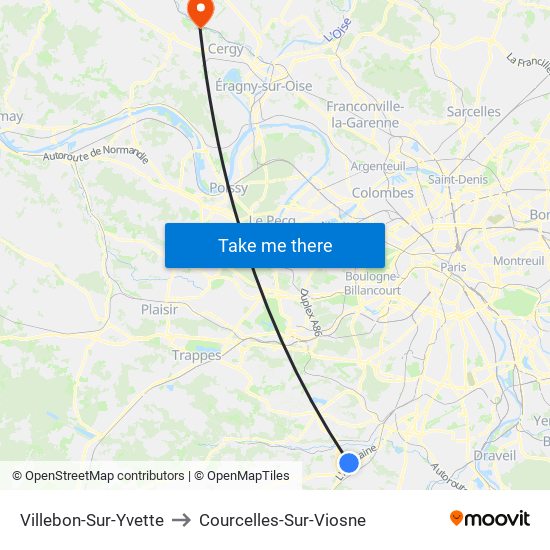 Villebon-Sur-Yvette to Courcelles-Sur-Viosne map