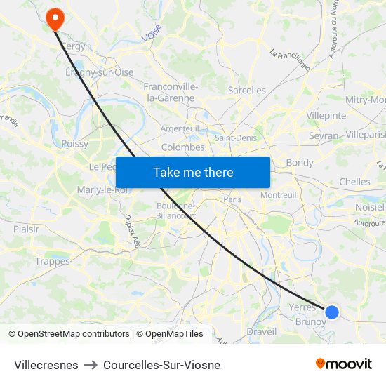Villecresnes to Courcelles-Sur-Viosne map