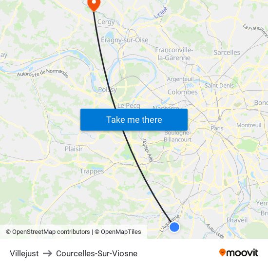 Villejust to Courcelles-Sur-Viosne map