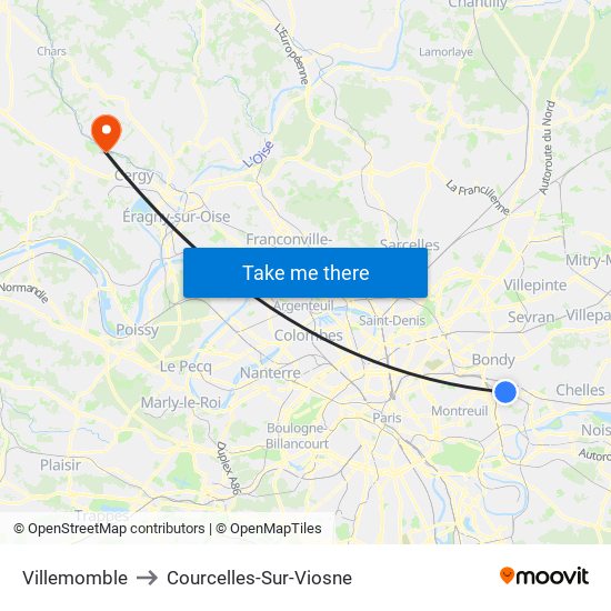 Villemomble to Courcelles-Sur-Viosne map