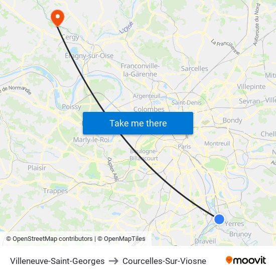 Villeneuve-Saint-Georges to Courcelles-Sur-Viosne map