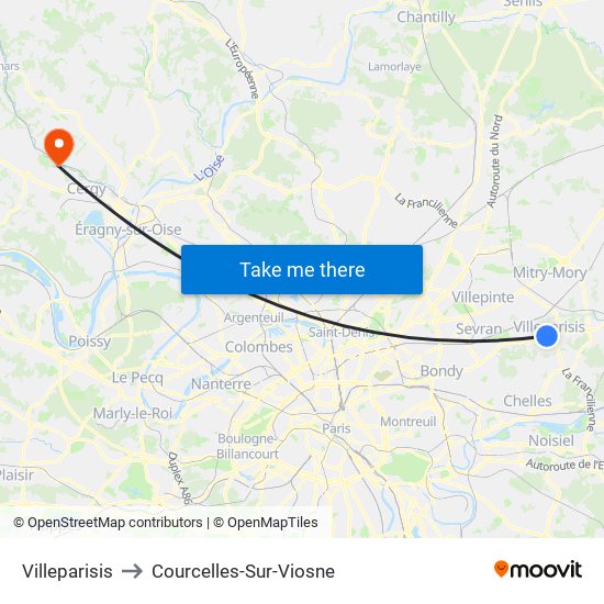 Villeparisis to Courcelles-Sur-Viosne map