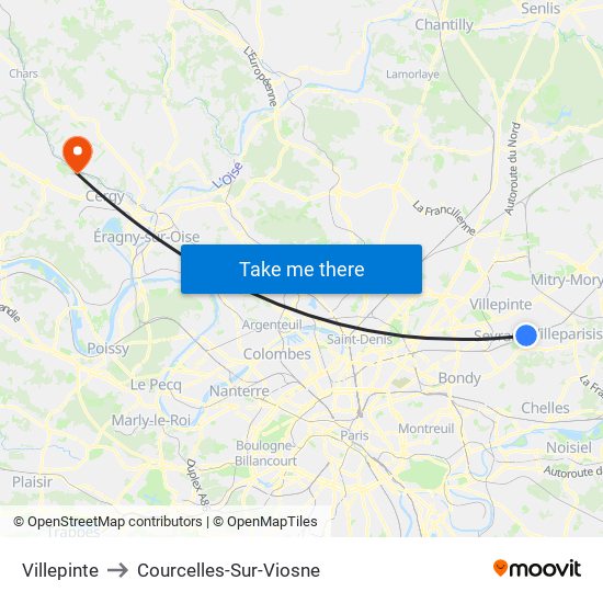 Villepinte to Courcelles-Sur-Viosne map