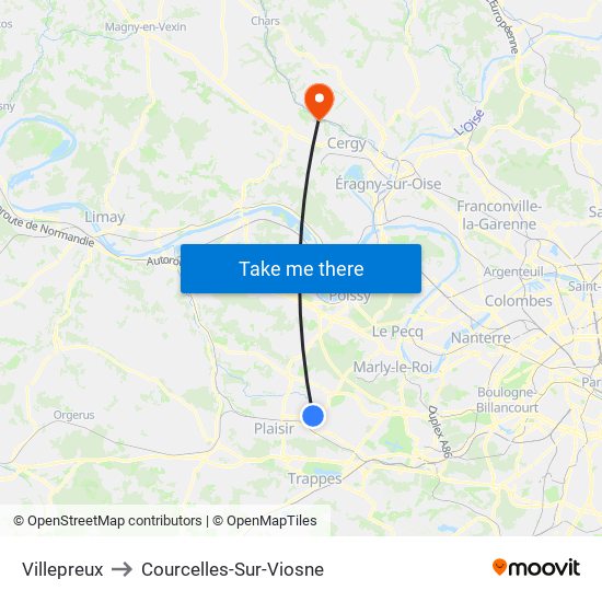 Villepreux to Courcelles-Sur-Viosne map