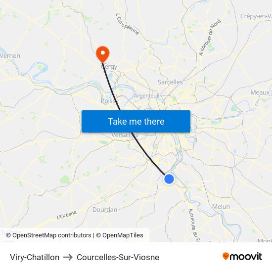 Viry-Chatillon to Courcelles-Sur-Viosne map