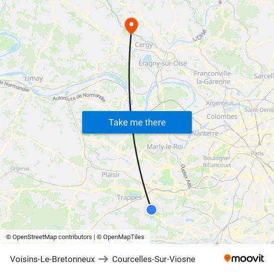 Voisins-Le-Bretonneux to Courcelles-Sur-Viosne map