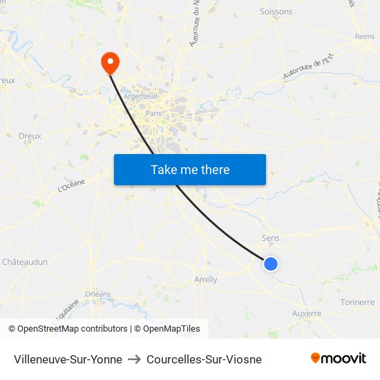 Villeneuve-Sur-Yonne to Courcelles-Sur-Viosne map