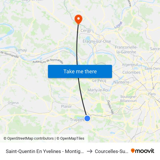 Saint-Quentin En Yvelines - Montigny-Le-Bretonneux to Courcelles-Sur-Viosne map