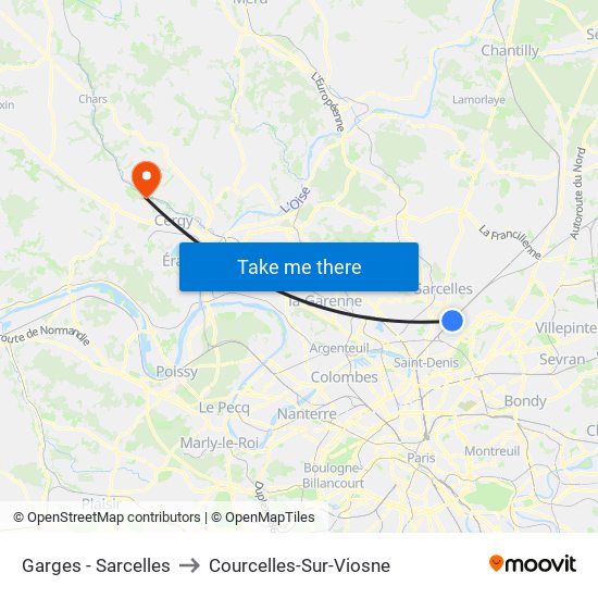 Garges - Sarcelles to Courcelles-Sur-Viosne map