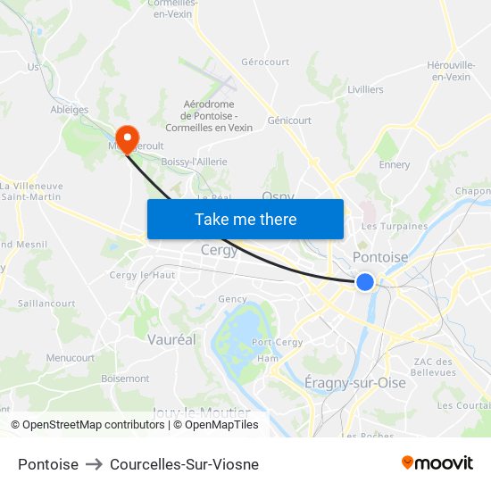 Pontoise to Courcelles-Sur-Viosne map