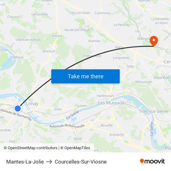 Mantes-La-Jolie to Courcelles-Sur-Viosne map