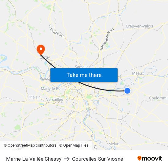 Marne-La-Vallée Chessy to Courcelles-Sur-Viosne map