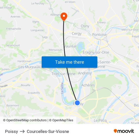 Poissy to Courcelles-Sur-Viosne map