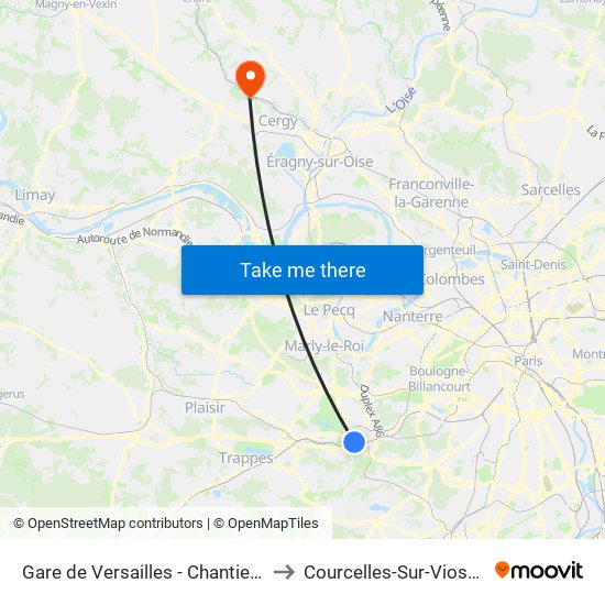 Gare de Versailles - Chantiers to Courcelles-Sur-Viosne map