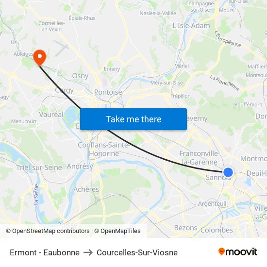 Ermont - Eaubonne to Courcelles-Sur-Viosne map