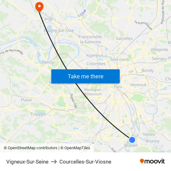 Vigneux-Sur-Seine to Courcelles-Sur-Viosne map