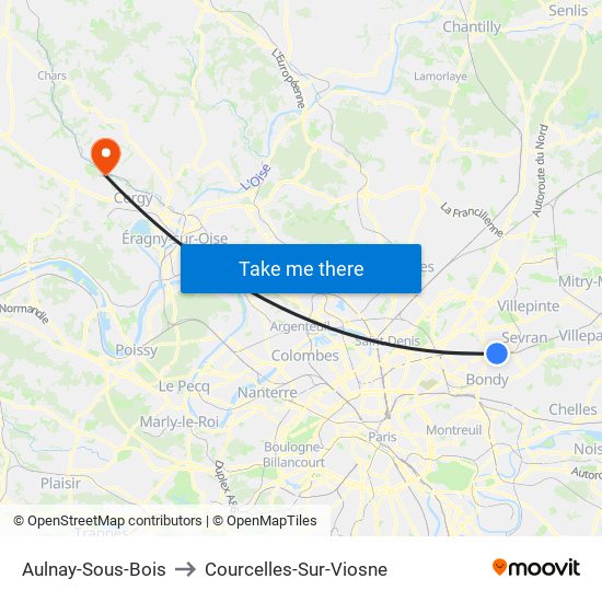 Aulnay-Sous-Bois to Courcelles-Sur-Viosne map