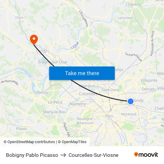 Bobigny Pablo Picasso to Courcelles-Sur-Viosne map