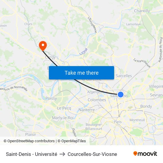 Saint-Denis - Université to Courcelles-Sur-Viosne map
