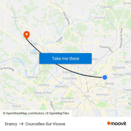 Drancy to Courcelles-Sur-Viosne map