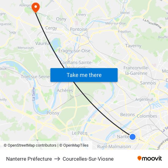 Nanterre Préfecture to Courcelles-Sur-Viosne map