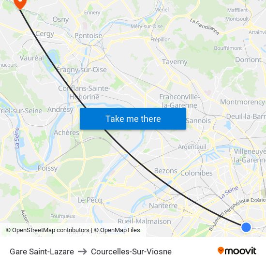 Gare Saint-Lazare to Courcelles-Sur-Viosne map