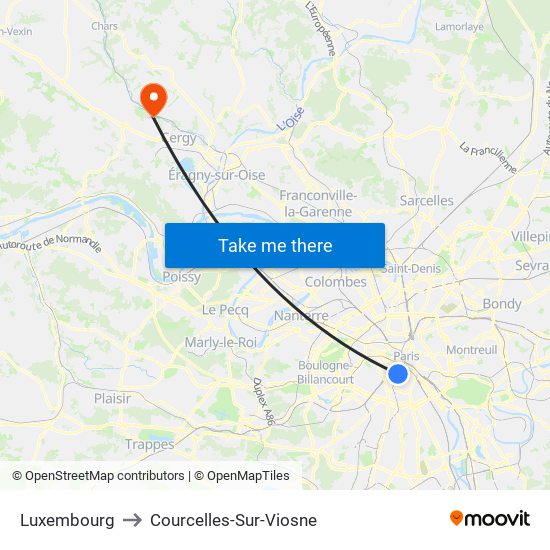 Luxembourg to Courcelles-Sur-Viosne map