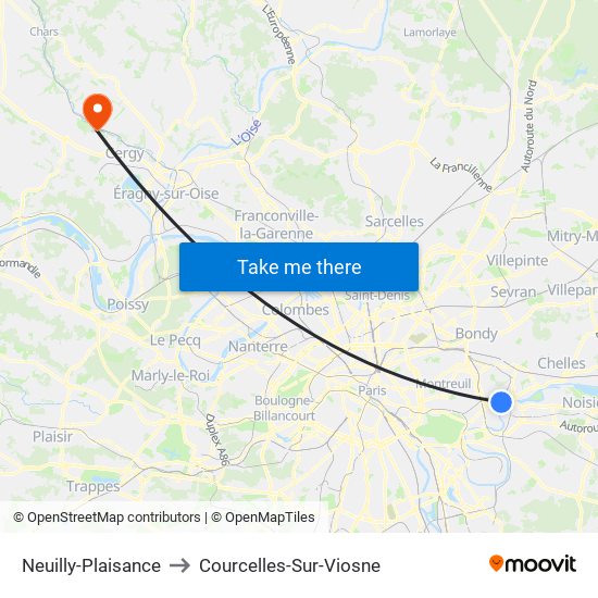 Neuilly-Plaisance to Courcelles-Sur-Viosne map