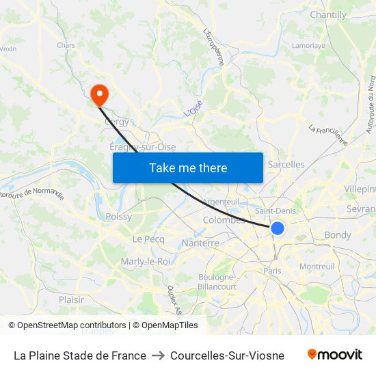 La Plaine Stade de France to Courcelles-Sur-Viosne map