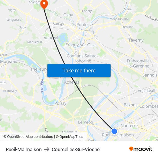 Rueil-Malmaison to Courcelles-Sur-Viosne map