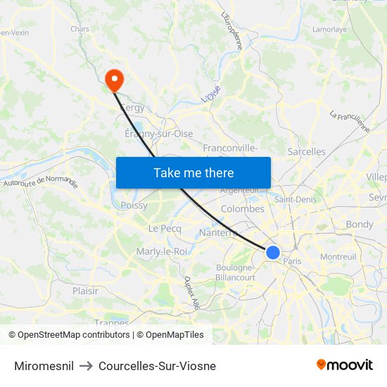 Miromesnil to Courcelles-Sur-Viosne map