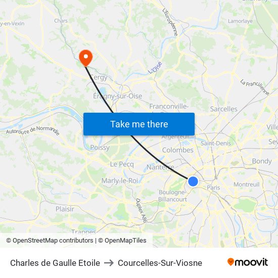 Charles de Gaulle Etoile to Courcelles-Sur-Viosne map