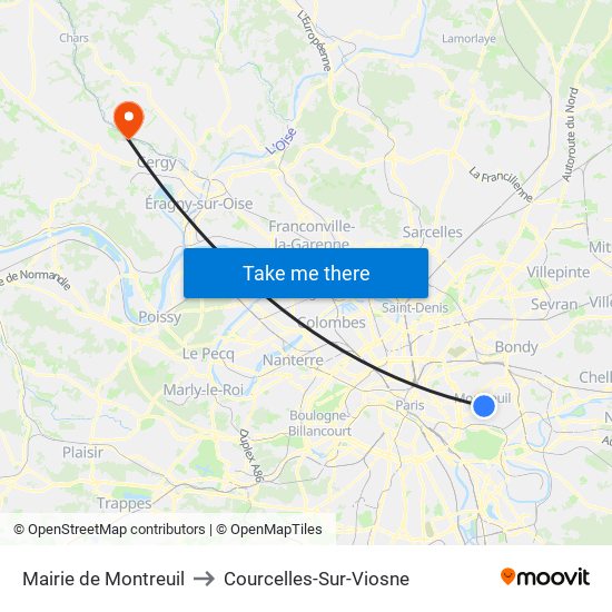 Mairie de Montreuil to Courcelles-Sur-Viosne map