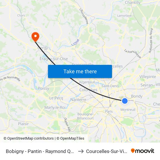 Bobigny - Pantin - Raymond Queneau to Courcelles-Sur-Viosne map