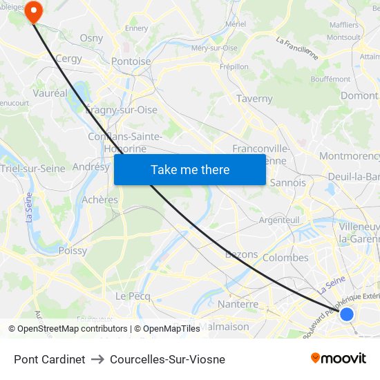 Pont Cardinet to Courcelles-Sur-Viosne map