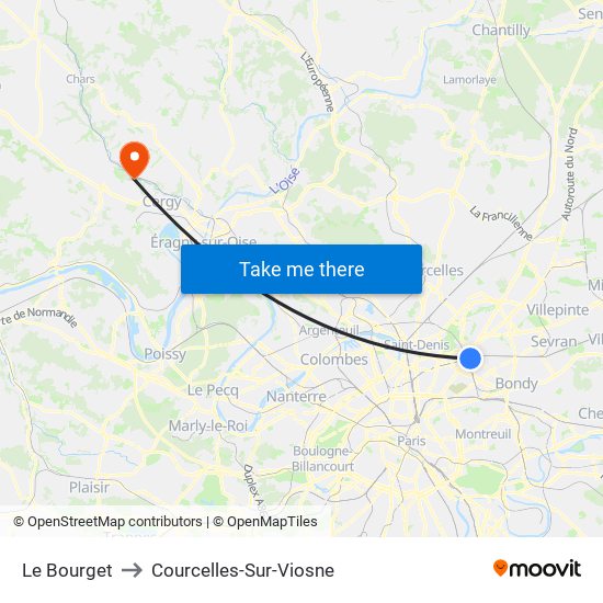 Le Bourget to Courcelles-Sur-Viosne map