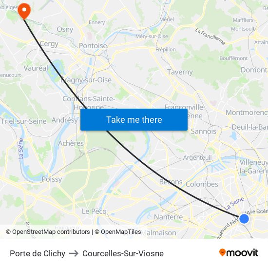 Porte de Clichy to Courcelles-Sur-Viosne map