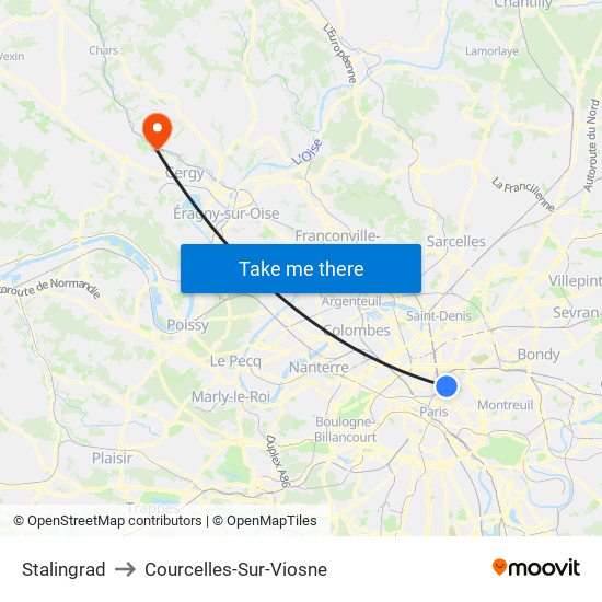 Stalingrad to Courcelles-Sur-Viosne map