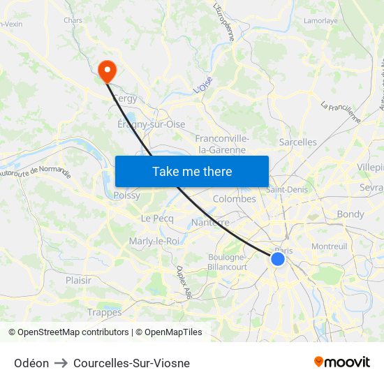 Odéon to Courcelles-Sur-Viosne map