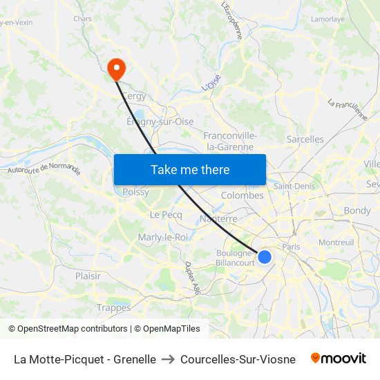 La Motte-Picquet - Grenelle to Courcelles-Sur-Viosne map
